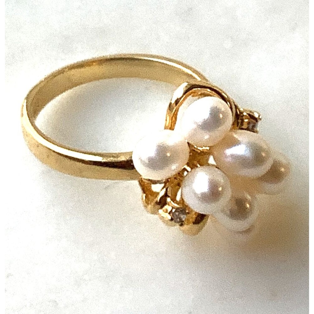 SETA Statement Ring Gold Plated Ring Prong Set CZ Faux Pearl Cocktail Sz 9